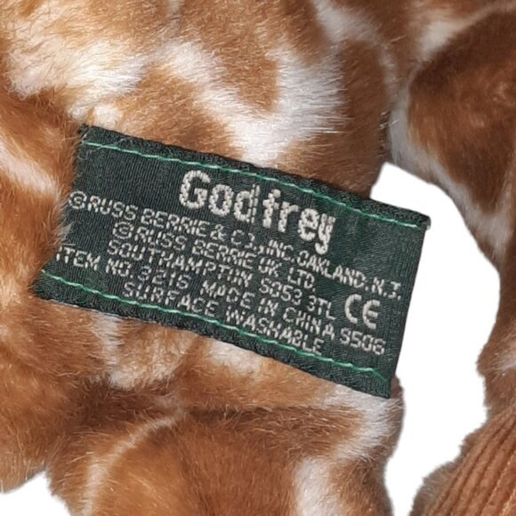 Russ Berrie Godfrey Giraffe Brown Tan Stuffed Plush BeanBag Toy 14" - Picture 7 of 8